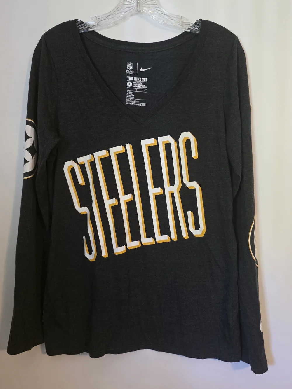 Nike Pittsburgh Steelers Women's Long Sleeve V-Neck Graphic T-Shirt Gameday Fan